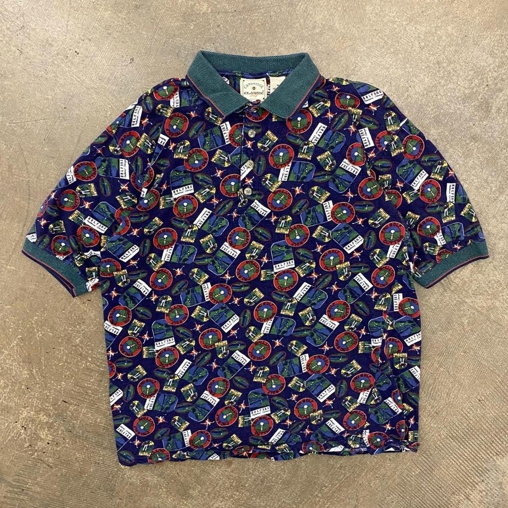 Vintage Cambridge Classic Golf AOP Polo Shirt 90s Size Medium